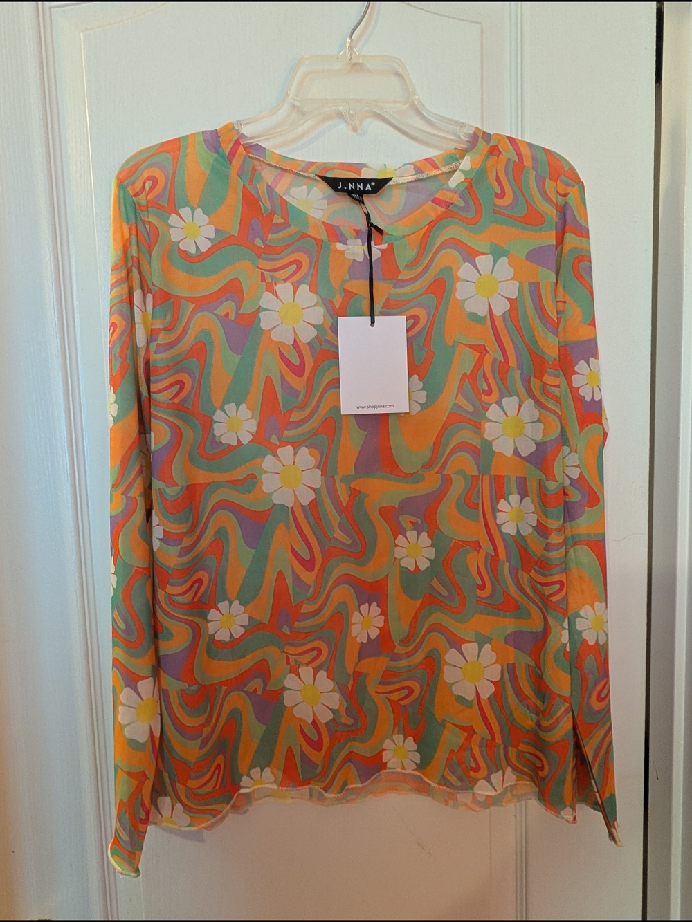 J.NNA Multi-Color Floral Wave Long-Sleeve Blouse